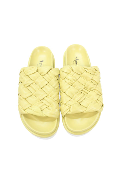 Homers Womens Woven Leather Slide Sandals Yellow Size 38