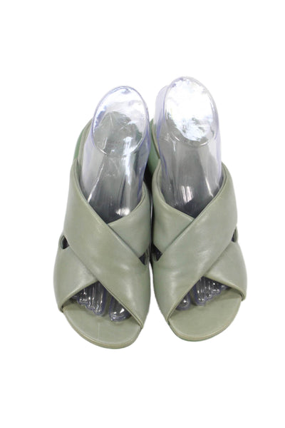 Officine Creative Womens Block Heel Cross Strap Slide Sandals Gray Size 38