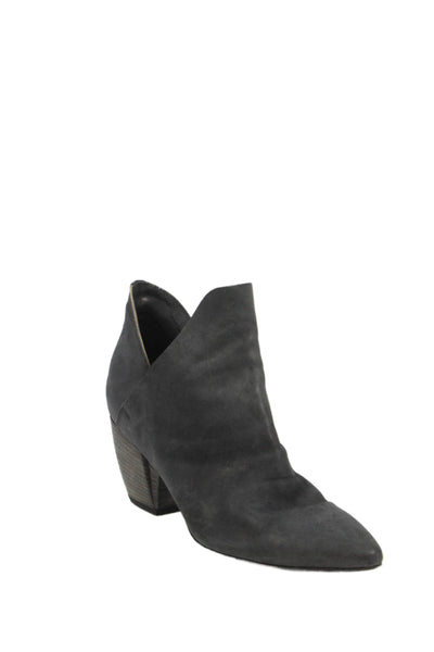 Officine Creative Womens Slip On Block Heel Pointed Toe Booties Gray Suede 37