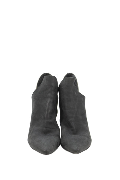 Officine Creative Womens Slip On Block Heel Pointed Toe Booties Gray Suede 37