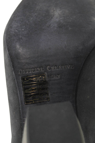 Officine Creative Womens Slip On Block Heel Pointed Toe Booties Gray Suede 37