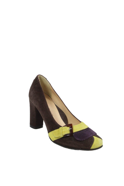 Taryn Rose Womens Slip On Block Heel Colorblock Pumps Brown Yellow Size 38