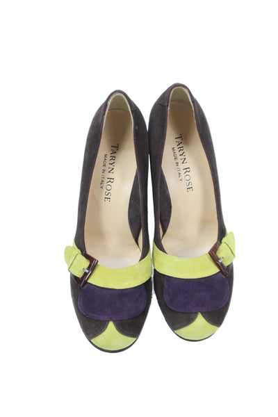 Taryn Rose Womens Slip On Block Heel Colorblock Pumps Brown Yellow Size 38
