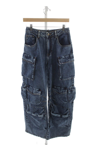 Lioness Unisex Adults Wide Leg Jeans Blue High Rise Button Cotton Size XS