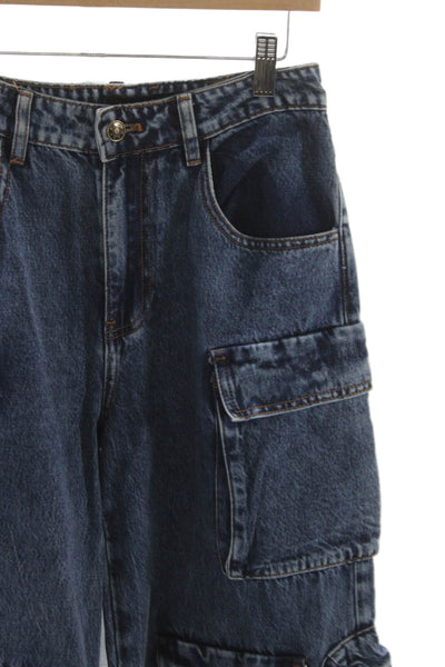 Lioness Unisex Adults Wide Leg Jeans Blue High Rise Button Cotton Size XS