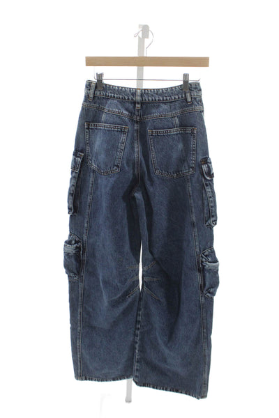 Lioness Unisex Adults Wide Leg Jeans Blue High Rise Button Cotton Size XS