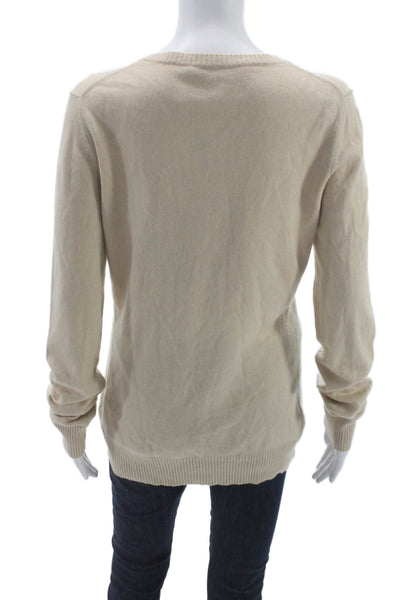 Liu JO Womens Cashmere V-Neck Long Sleeve Pullover Sweater Beige Size L