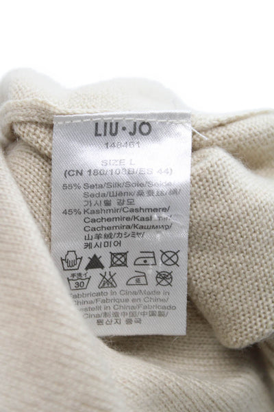 Liu JO Womens Cashmere V-Neck Long Sleeve Pullover Sweater Beige Size L