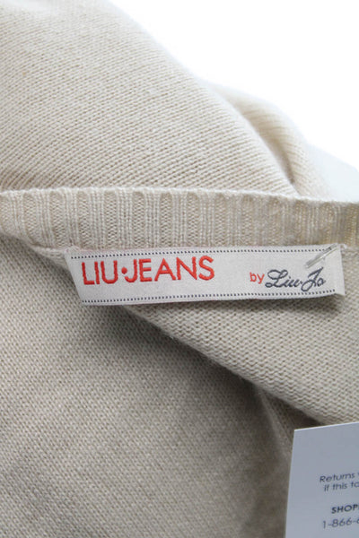 Liu JO Womens Cashmere V-Neck Long Sleeve Pullover Sweater Beige Size L