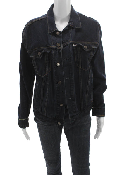 Levis Womens Basic Jacket Blue Cotton Button Long Sleeve Size S