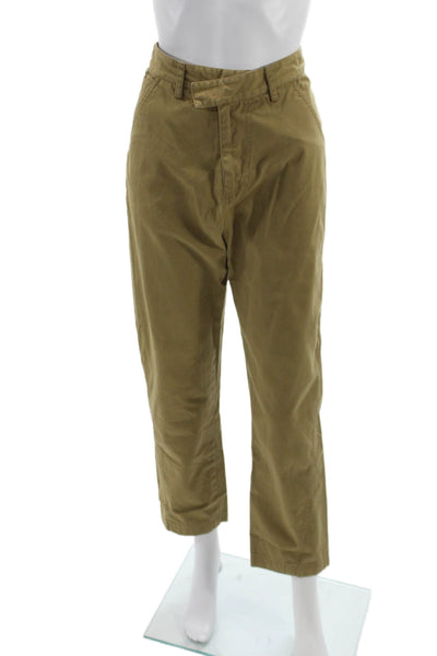 Rosie Assoulin Women Carpenter Pants Green 100% Cotton Button Inseam 26 Size 6