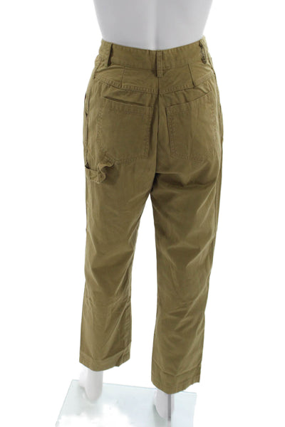 Rosie Assoulin Women Carpenter Pants Green 100% Cotton Button Inseam 26 Size 6