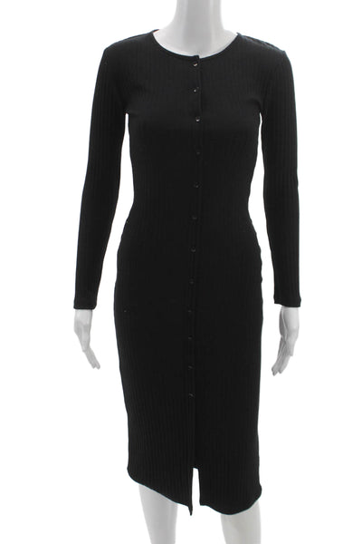 Zara Women Bodycon Black Long Sleeve Button Round Neck Polyester Dress Size S