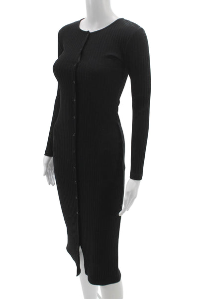 Zara Women Bodycon Black Long Sleeve Button Round Neck Polyester Dress Size S