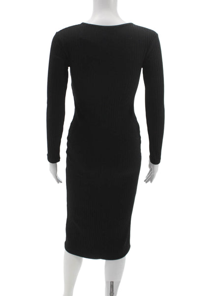 Zara Women Bodycon Black Long Sleeve Button Round Neck Polyester Dress Size S