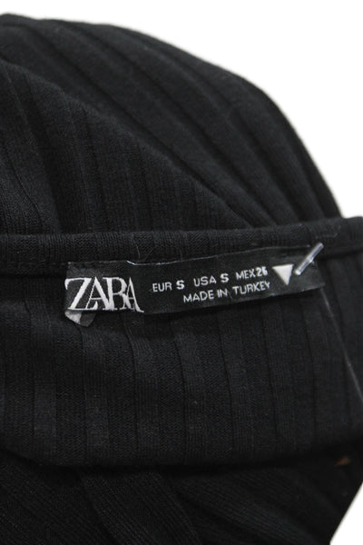 Zara Women Bodycon Black Long Sleeve Button Round Neck Polyester Dress Size S