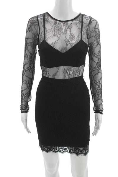 Lovers + Friends Womens Mini Dress Black Geometric Long Sleeve Size XS