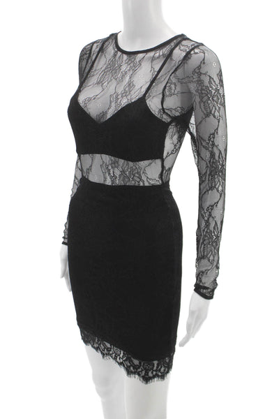 Lovers + Friends Womens Mini Dress Black Geometric Long Sleeve Size XS
