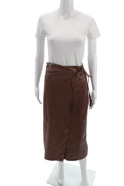 Mother Womens Wrap Skirt Brown Polyurethane Tie Waist Knee Length Size S