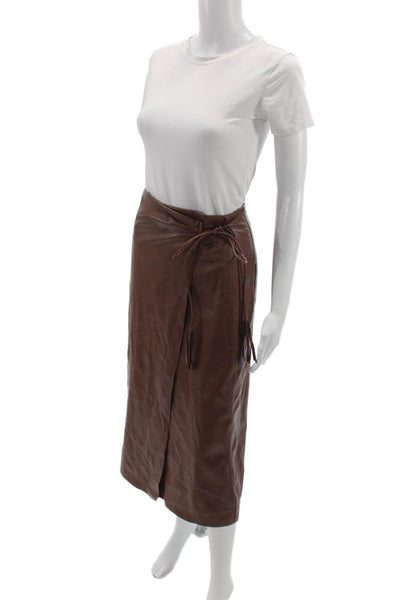 Mother Womens Wrap Skirt Brown Polyurethane Tie Waist Knee Length Size S
