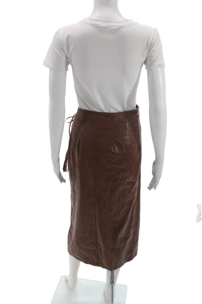 Mother Womens Wrap Skirt Brown Polyurethane Tie Waist Knee Length Size S