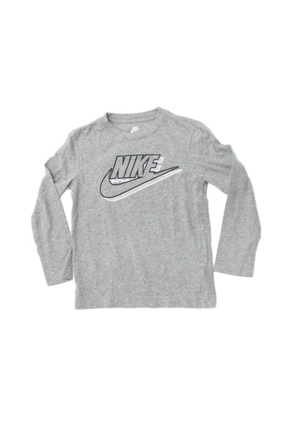 Nike Childrens Boys Logo Long Sleeves Tee Shirt Grey Cotton Blend Size 6