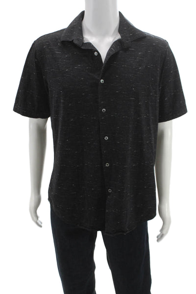 Bugatchi Mens Short Sleeves Button Down Shirt Black White Cotton Size Large