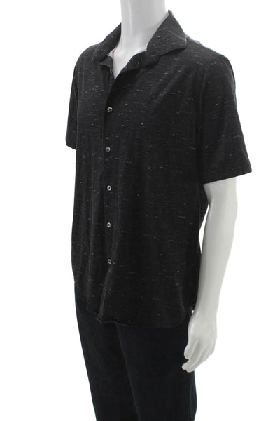 Bugatchi Mens Short Sleeves Button Down Shirt Black White Cotton Size Large