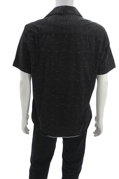 Bugatchi Mens Short Sleeves Button Down Shirt Black White Cotton Size Large
