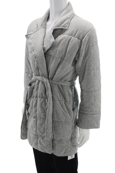 Skin Women Quilted Cotton Jacket Gray Tie Closure Long Sleeve Size 1