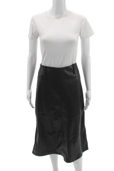 MNG Womens A-Line Faux Leather Long Skirt Black Zip Closure Size 2