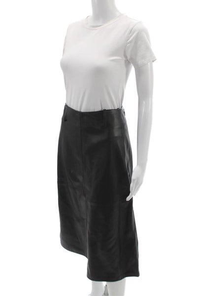 MNG Womens A-Line Faux Leather Long Skirt Black Zip Closure Size 2