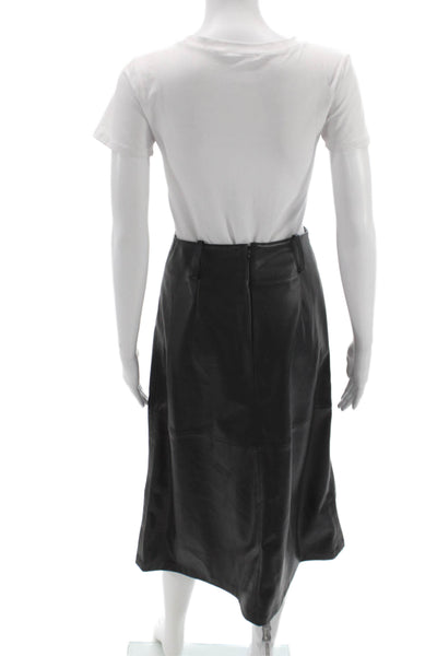 MNG Womens A-Line Faux Leather Long Skirt Black Zip Closure Size 2