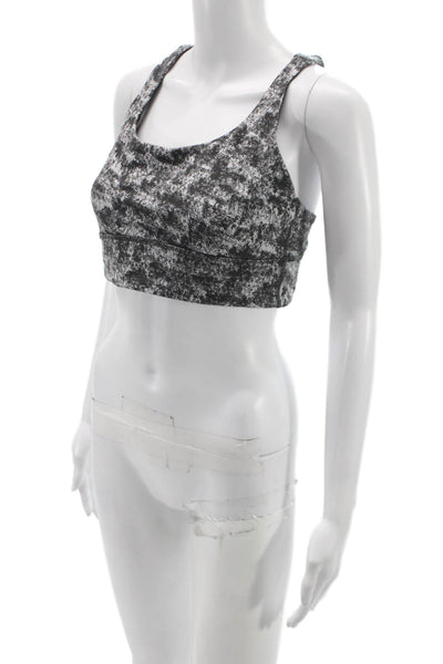 Lululemon Womens Printed Crisscross Scoop Neck Sports Bra Black Size 10