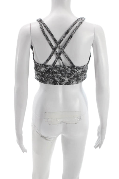 Lululemon Womens Printed Crisscross Scoop Neck Sports Bra Black Size 10
