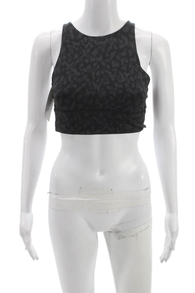 Lululemon Womens Leopard Print Crisscross Crew Neck Sports Bra Black Size 8