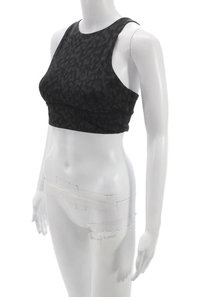 Lululemon Womens Leopard Print Crisscross Crew Neck Sports Bra Black Size 8