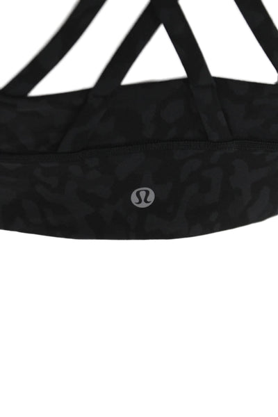 Lululemon Womens Leopard Print Crisscross Crew Neck Sports Bra Black Size 8