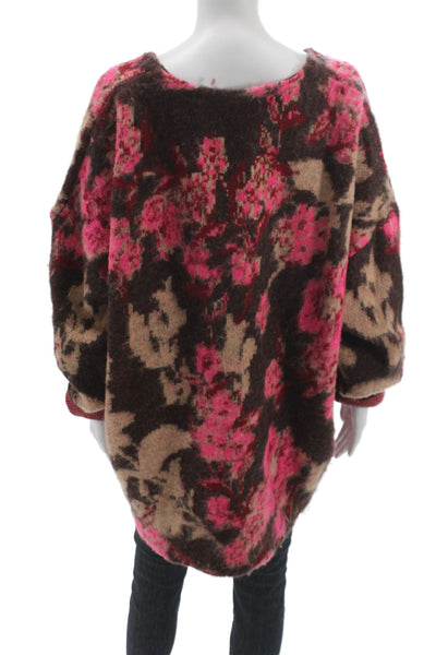 Free People Womens Floral V-Neck Pullover Sweater Multicolor Long Sleeve Size S