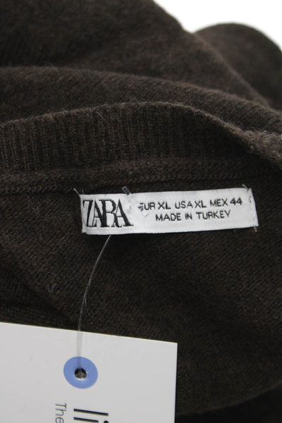 Zara Mens Brown Poly Blend Crewneck Pullover Long Sleeve Fall Size XL
