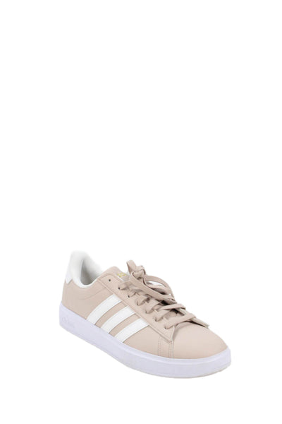 Adidas Womens Leather Striped Low Top Sneakers Shoes Beige White Size 9.5