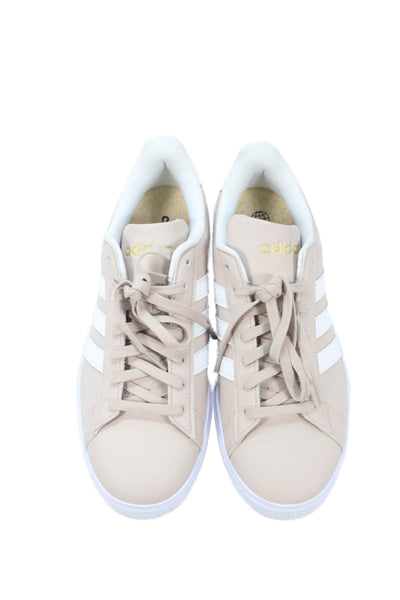 Adidas Womens Leather Striped Low Top Sneakers Shoes Beige White Size 9.5
