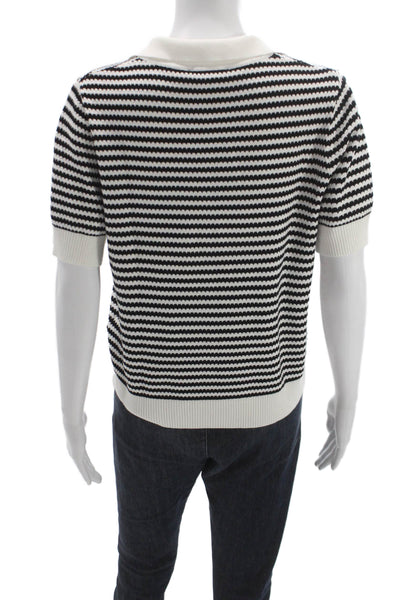 Adrianna Papell Unisex Black Striped Collared Short Sleeve Polo Shirt Size L
