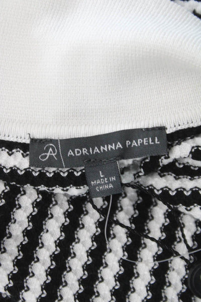 Adrianna Papell Unisex Black Striped Collared Short Sleeve Polo Shirt Size L