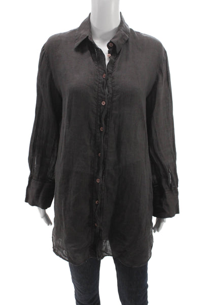 Zara Women Tunic Button Up Collared Long Sleeve Gray Linen Blend Size S