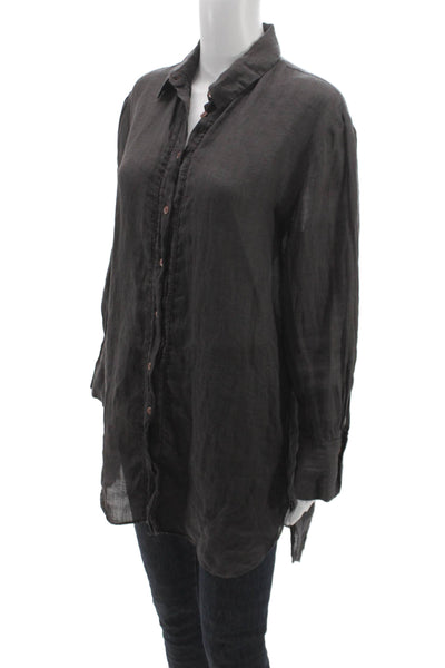Zara Women Tunic Button Up Collared Long Sleeve Gray Linen Blend Size S