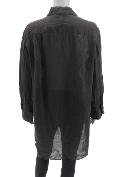 Zara Women Tunic Button Up Collared Long Sleeve Gray Linen Blend Size S