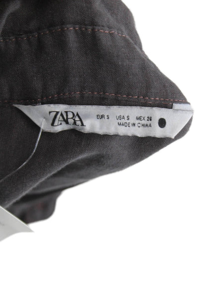 Zara Women Tunic Button Up Collared Long Sleeve Gray Linen Blend Size S