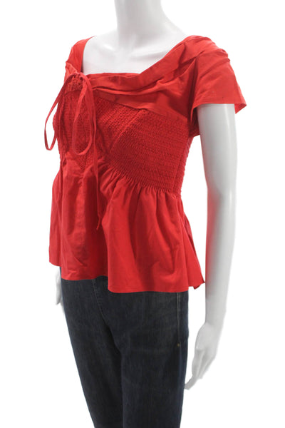 Tanya Taylor Womens Peplum Blouse Red Square Neck Sleeveless Cotton Size 8