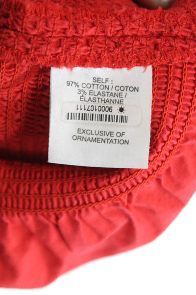 Tanya Taylor Womens Peplum Blouse Red Square Neck Sleeveless Cotton Size 8